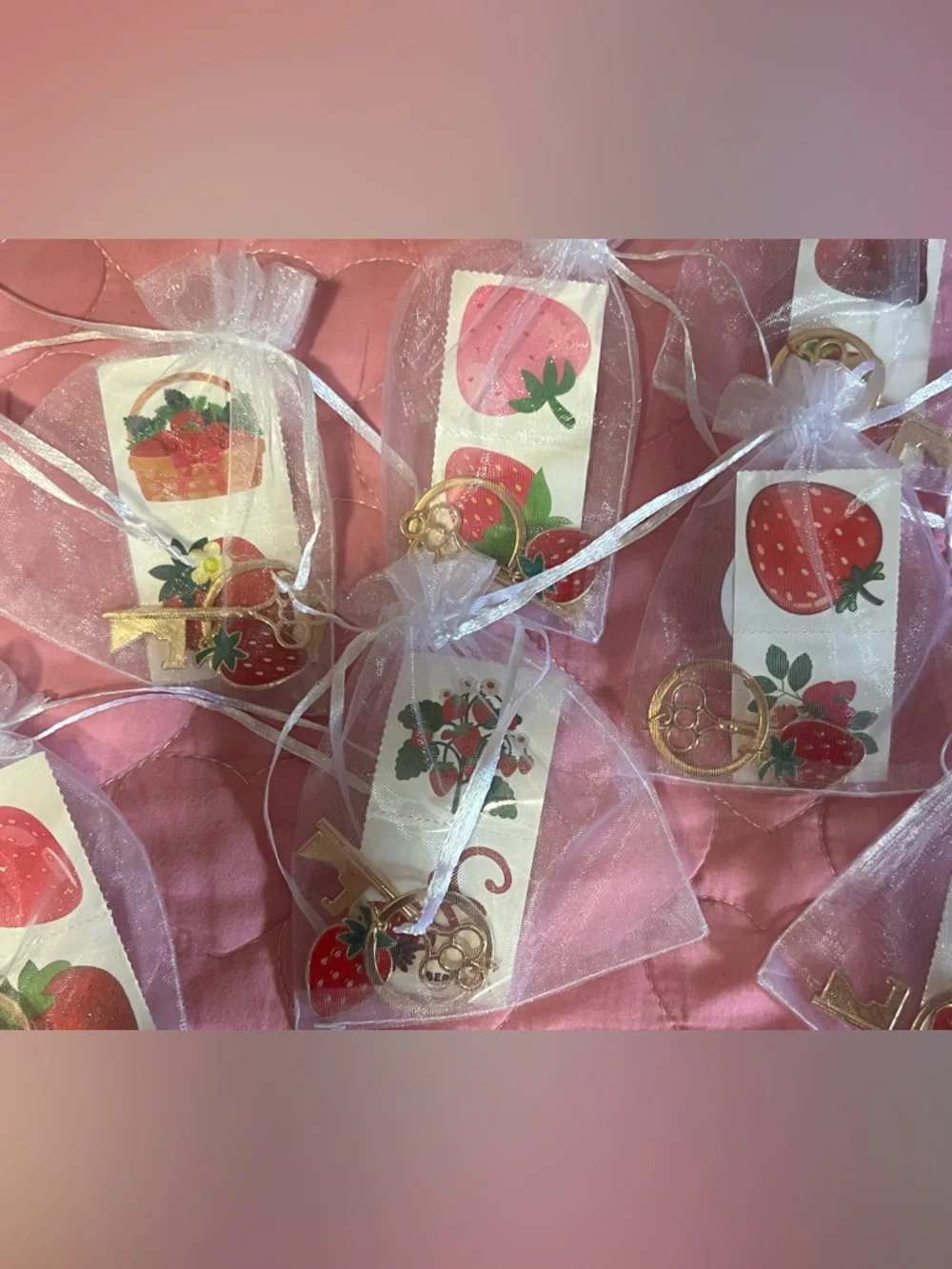 Thank u Gift- Strawberry Bottle Opener Keychain and Fruit Decals (Set of 10)